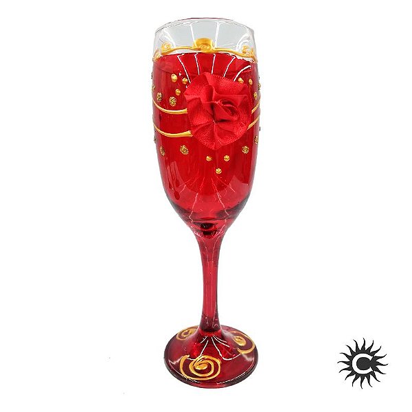 Taça de Luxo Vermelha - Flor Com Dourado