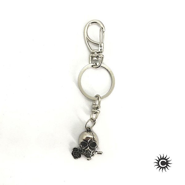 Chaveiro - Metal - Crânio Com Rosa