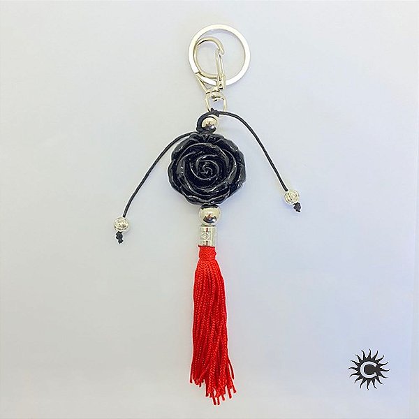 Chaveiro - Resina - Rosa Vermelha E Preta Pomba Gira