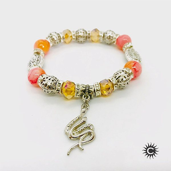Pulseira - Ewá Laranja Cristal E Silicone