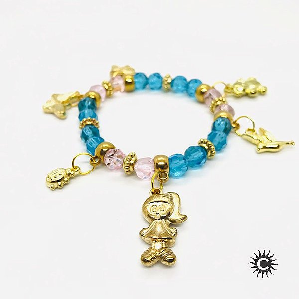 Pulseira - Ibeji Cristal Azul E Rosa E Silicone