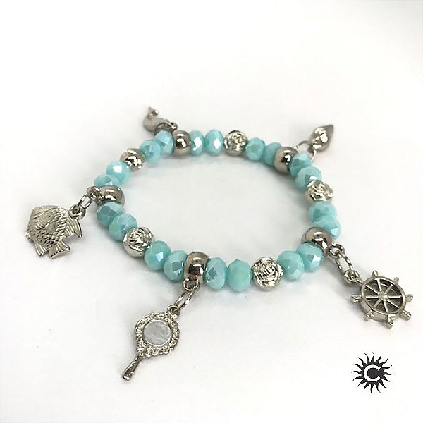 Pulseira - Iemanjá Azul Claro Com Abb Cristal E Silicone Luxo