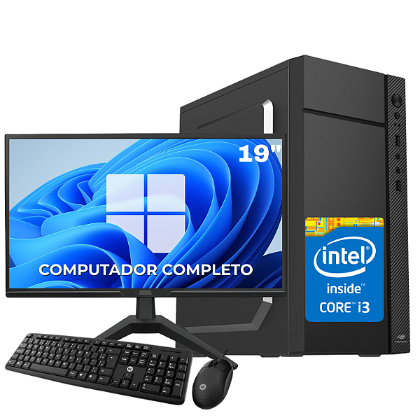 Computador Completo com Monitor, Intel Core i3, SSD 240GB, 16GB RAM e Kit Teclado e Mouse – NexStart