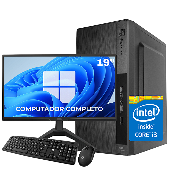 Computador Completo com Monitor, Intel Core i3, SSD 120GB, 8GB RAM e Kit Teclado e Mouse – NexStart