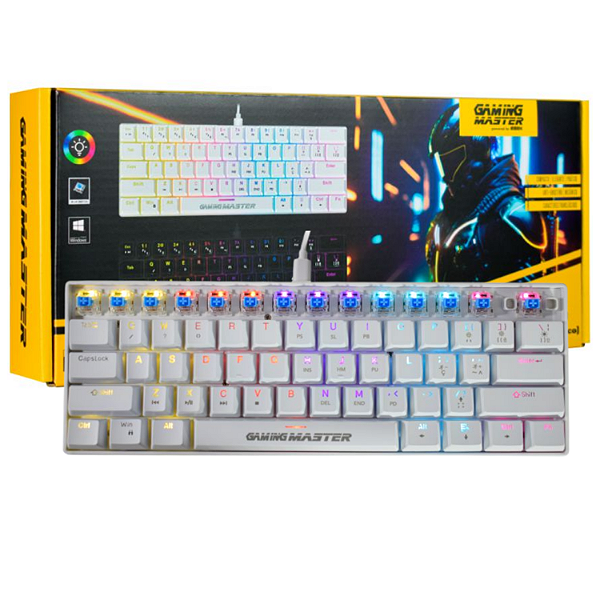 Teclado Mecânico K-MEX KBW88 60% – switches Blue, RGB dinâmico, Anti-Ghosting 19, USB 2.0, Branco
