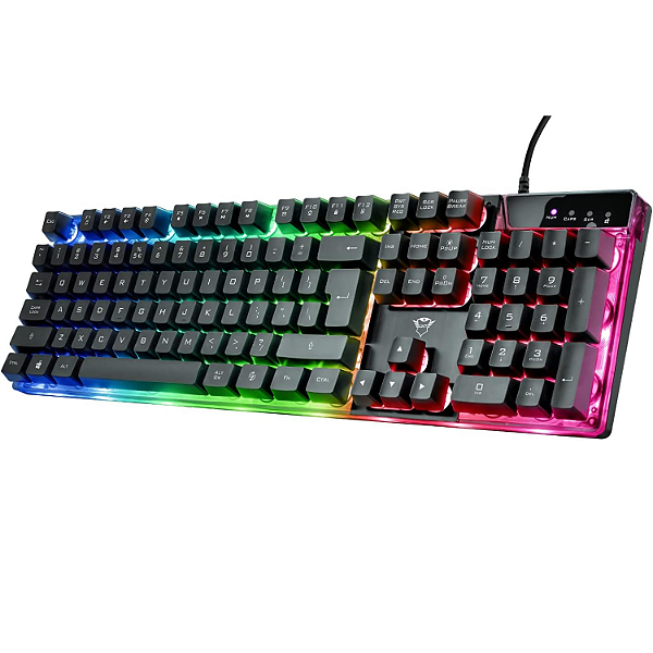 Teclado Gamer Trust GXT 835 RGB Rainbow – 104 teclas, resposta 8 ms, USB Plug & Play