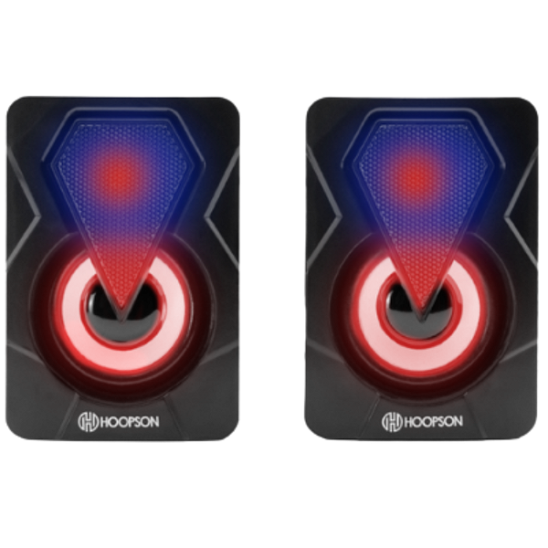 Caixa de Som Hoopson CX-PC021LED para PC/Notebook – 6 W RMS, LED Multicolor, USB+P2, Controle no Cabo