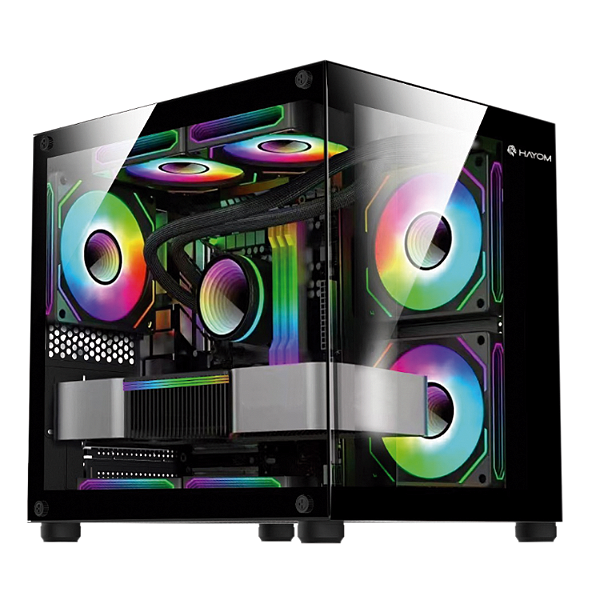 Gabinete Gamer Aquario GB1796 Micro ATX, Vidro Temperado, Preto, 4 Fans RGB