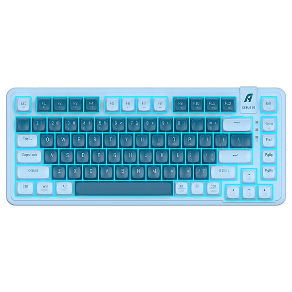 Teclado Mecânico A+ Plus Cetus 75% AK200 – gasket mount, switches Red Jerrzi, LED azul, hot-swap, USB