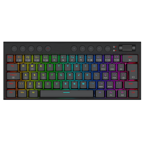 Teclado Mecânico Redragon Horus Mini 60% ABNT2 – low profile, RGB Chroma, Switch Brown, USB-C, Preto