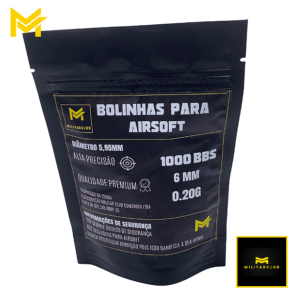 Bbs Bolinhas Munição Premium Airsoft 1000un 0.20g Esfera 6mm