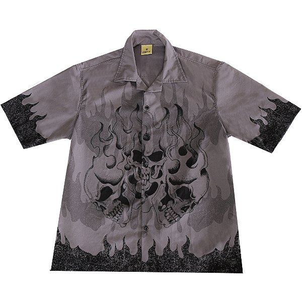 CAMISA DE BOTAO TRIPLE SKULL CINZA