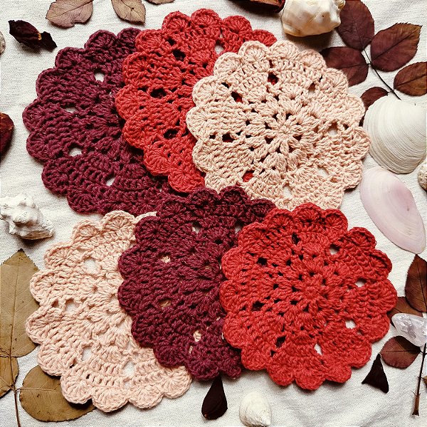 Porta copos Coração de Afrodite - Coaster feito em crochê