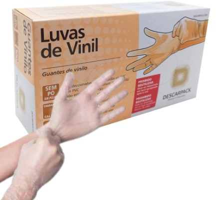 Luva de Vinil s/pó - Incolor - cx 100und - Descarpack - CA: 47111