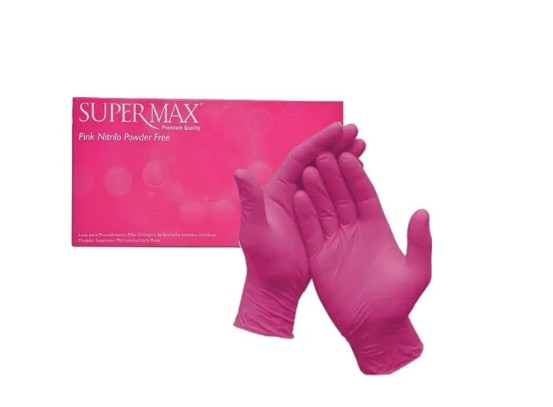Luva Nitrílica Procedimento Não Cirúrgico - Rosa - cx 100und - Supermax - CA 40875