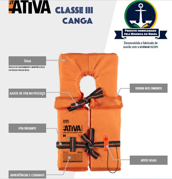 Colete Salva Vidas Classe 3 Canga - Laranja - Ativa Náutica