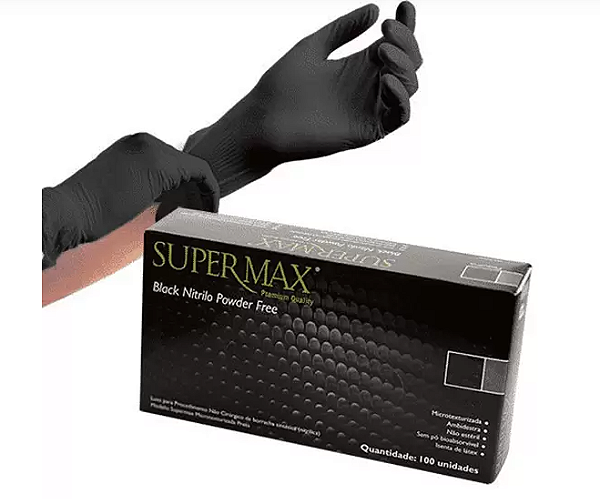 Luva Nitrilica Procedimento Não Cirúrgico - Preta - cx 100und - Supermax - CA 38801