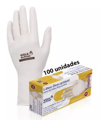 Luva de Látex com pó - Branca - CX 100UND - Volk - CA 15112