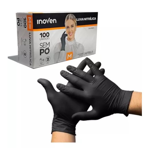 Luva Nitrílica - Preta - CX 100UND - Inoven  - CA 46975