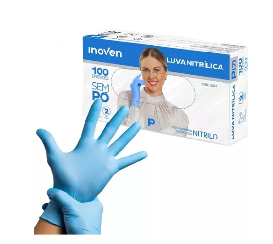 Luva Nitrílica - Azul - CX 100UND - Inoven - CA 45345