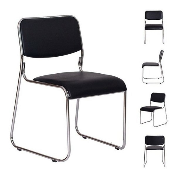 Cadeira Fixa Empilhavel Estofada Preta/Cromada - Projecorp Factotum Moveis  para Escritório e Cadeiras