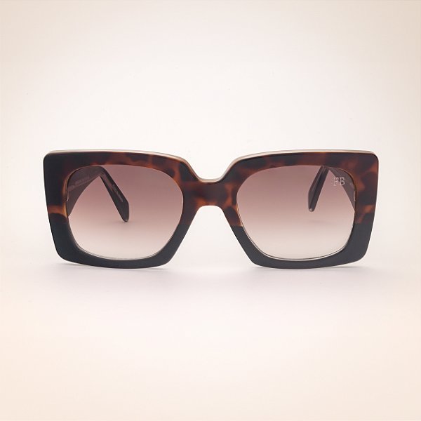 OCULOS DE SOL PRETO/TARTARUGA DETALHES EM MOSTARDA - MODELO JOANA