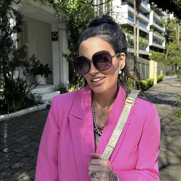 ÓCULOS DE SOL REDONDO GRANDE CINZA - MODELO LOU