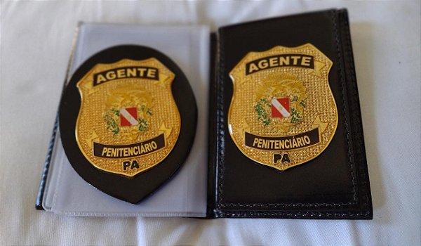 Porta Funcional e Bolachão   em couro com brasão  - Agente Penitenciário - TEMOS TODOS ESTADOS