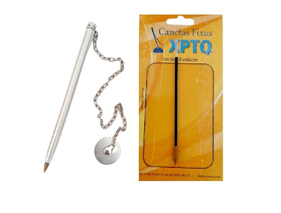 Kit canetas fixas moeda cromada + grátis refis