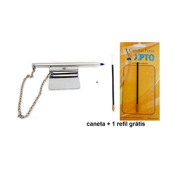 Kit caneta fixa horizontal cromada + refis grátis