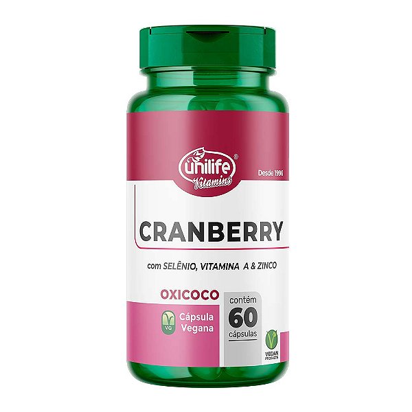 Cranberry Com Selênio, Vitamina A e Zinco 500 Mg Unilife 60 Cápsulas