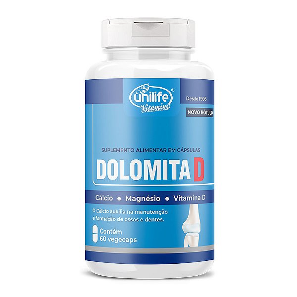 Dolomita D - Cálcio, Magnésio E Vitamina D 950 Mg Unilife 60 Cápsulas