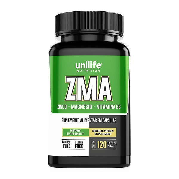 ZMA - Zinco, Magnésio e Vitamina B6 600mg Unilife 120 Cápsulas