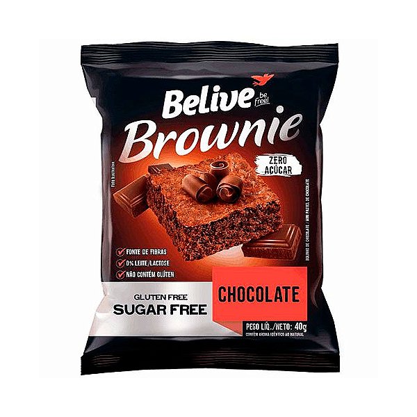 Brownie Sabor Chocolate Zero Açúcar Sem Glúten Belive 40g