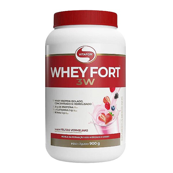Wheyfort 3w Sabor Frutas Vermelhas Vitafor 900g