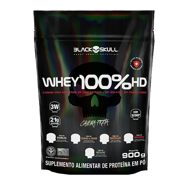 Refil Whey 100% HD Morango Black Skull 900g