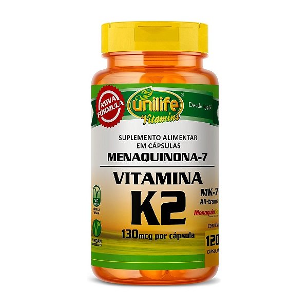 VITAMINA K2 (Menaquinona-7/MK-7 All-trans MenaquinGold) Veg 65mcg UNILIFE 120 Cápsulas