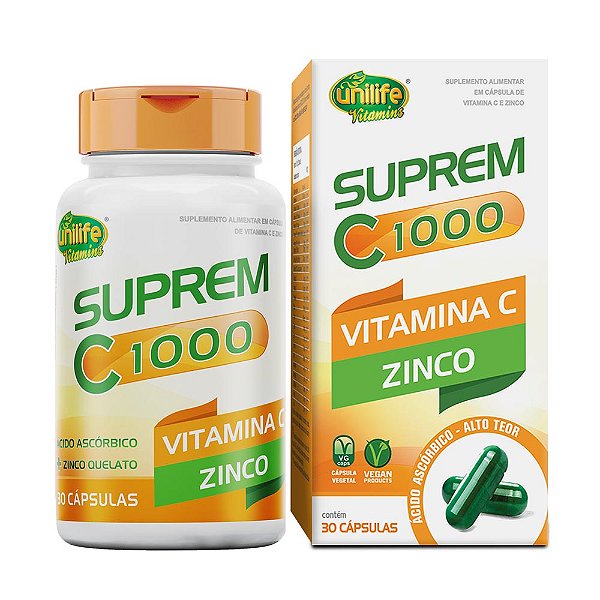 Suprem C 1000 Vitamina C e Zinco Unilife 30 Cápsulas