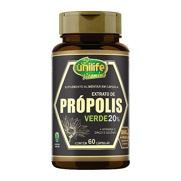 Extrato de Própolis Verde com Vitamina C, Zinco e Selênio 500 mg Unilife 60 Cápsulas