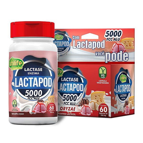 Lactapod - Enzima Lactase 5.000 Fcc Alu 450mg Unilife 60 Cápsulas
