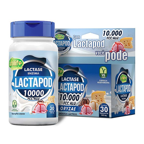 Lactapod - Enzima Lactase 10.000 Fcc Alu 450mg Unilife 60 Cápsulas