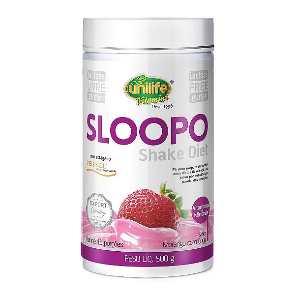 Shake Diet Sloopo Colágeno Versisol Morango Unilife 500g