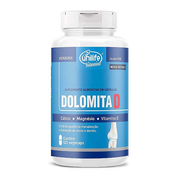 Dolomita D - Cálcio, Magnésio E Vitamina D 950 Mg Unilife 120 Cápsulas
