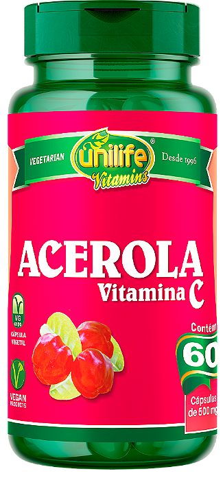 Acerola com Vitamina C 500mg Unilife 60 Cápsulas