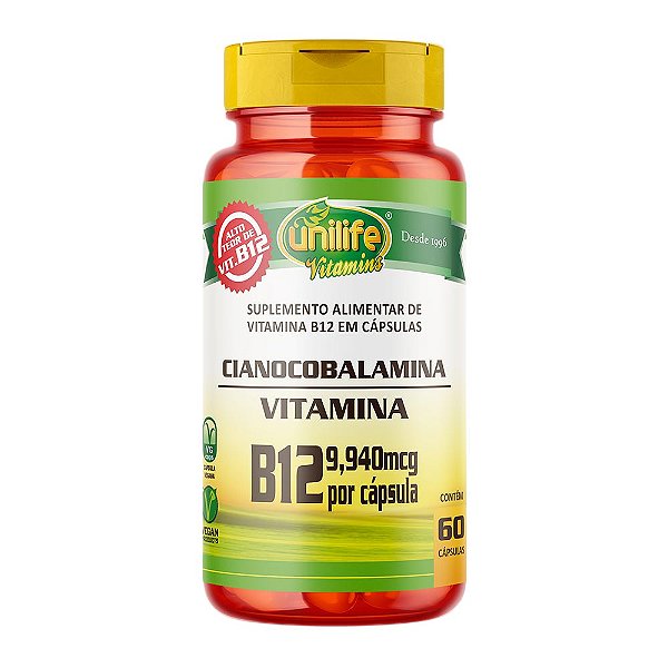 Vitamina B12 - Cianocobalamina Unilife 60 Cápsulas