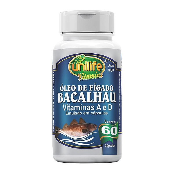 Óleo de Fígado de Bacalhau Com Vitaminas A e D 350Mg Unilife 60 Cápsulas
