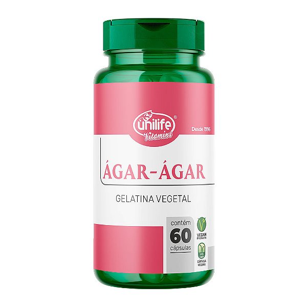 Ágar-Ágar Gelatina Vegetal 600 Mg Unilife 60 Cápsulas