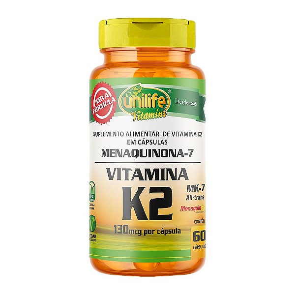 Vitamina K2 130 mcg/cápsula Menaquinona-7 Unilife 60 Cápsulas