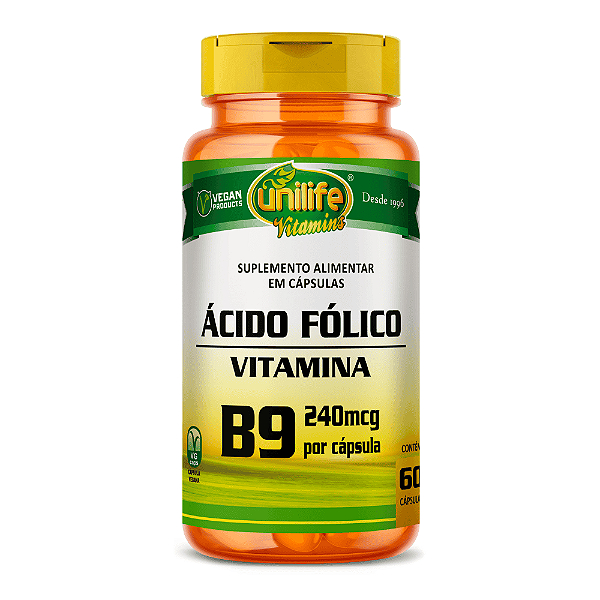 Vitamina B9 - Ácido Fólico 500mg Unilife 60 Cápsulas
