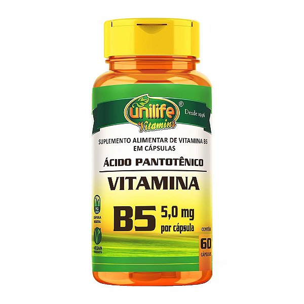 Vitamina B5 - Ácido Pantotênico 500mg Unilife 60 Cápsulas